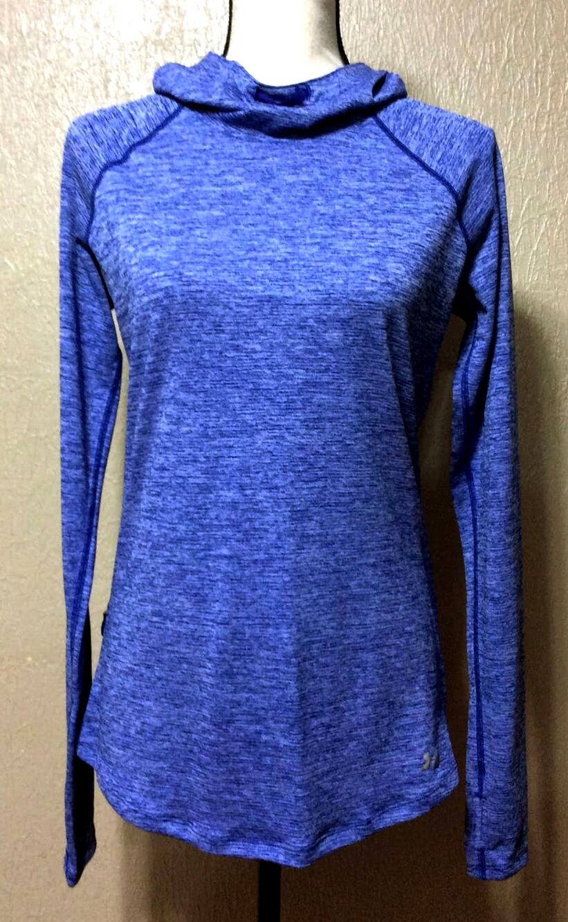 Under Armour Women Hoodie Blue Small Run HeatGear Fitted Long Sleeves Oversized